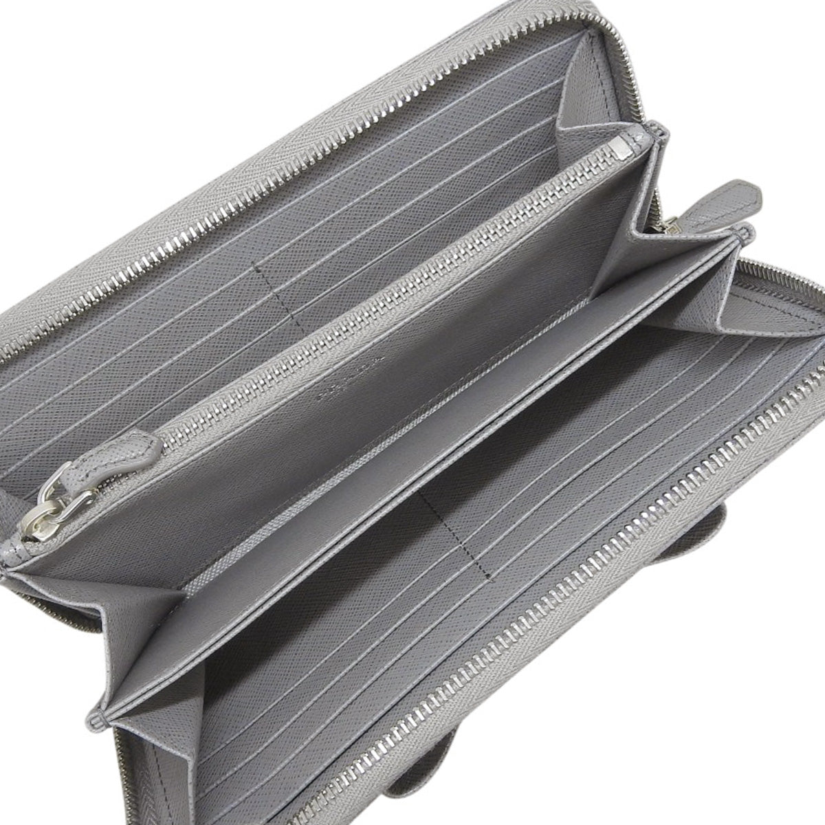 缎带圆形拉链长款钱包,Saffiano皮革,灰色,1ML506