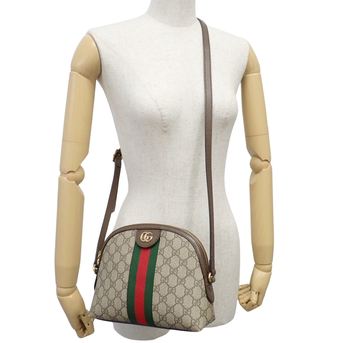 Ophidia Small Shoulder Bag in GG Supreme Canvas, Beige/Ebony, 499621 K05NG 8745