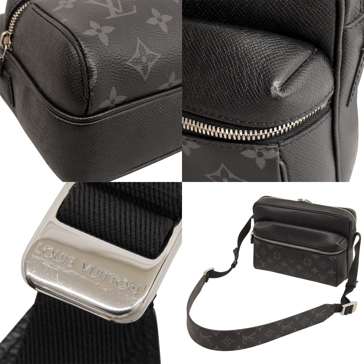 タイガラマ アウトドア・メッセンジャー PM タイガレザー モノグラムエクリプス ブラック グレー M30233