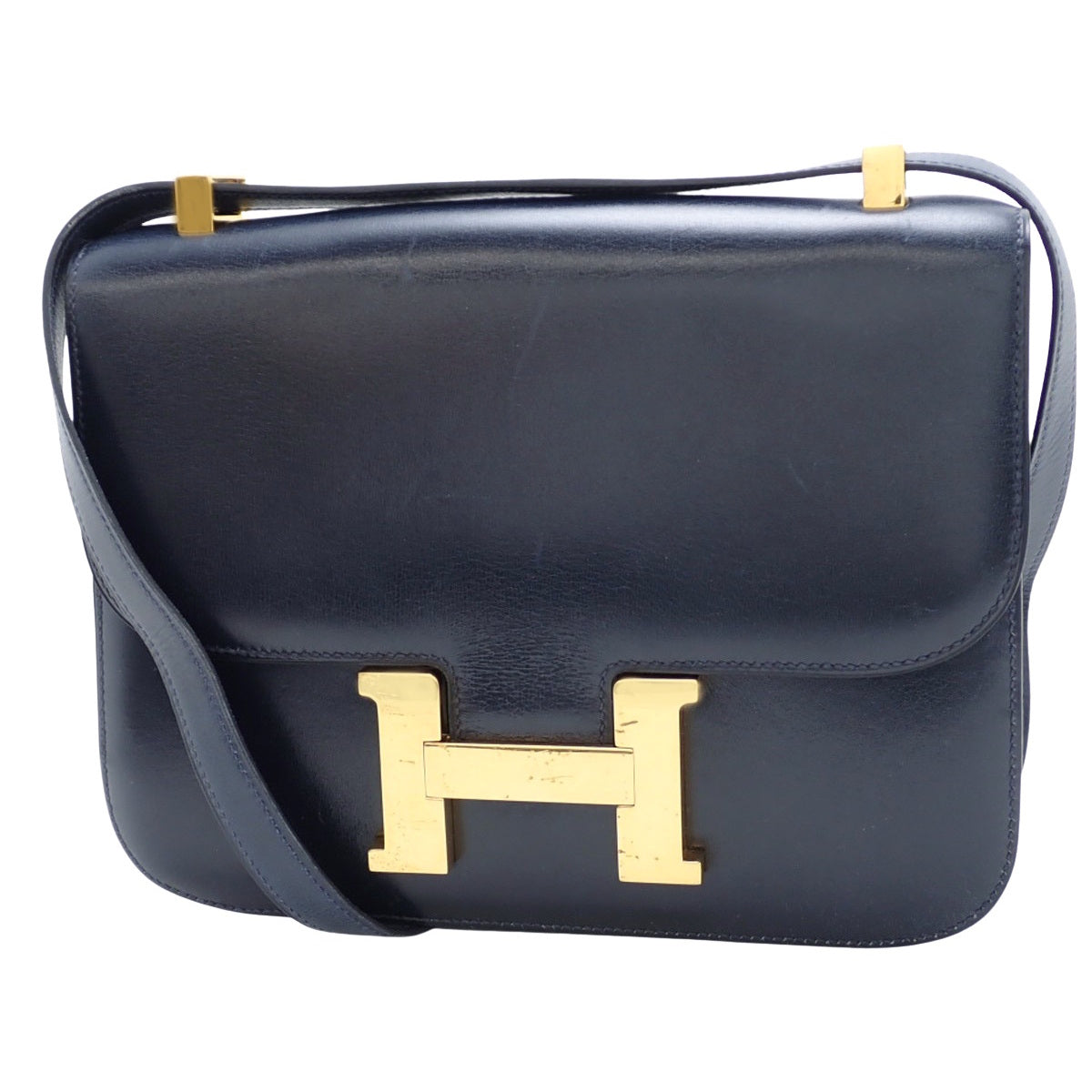 コンスタンス23 ボックスカーフ ブルーネイビー ゴールド金具 ○G刻印