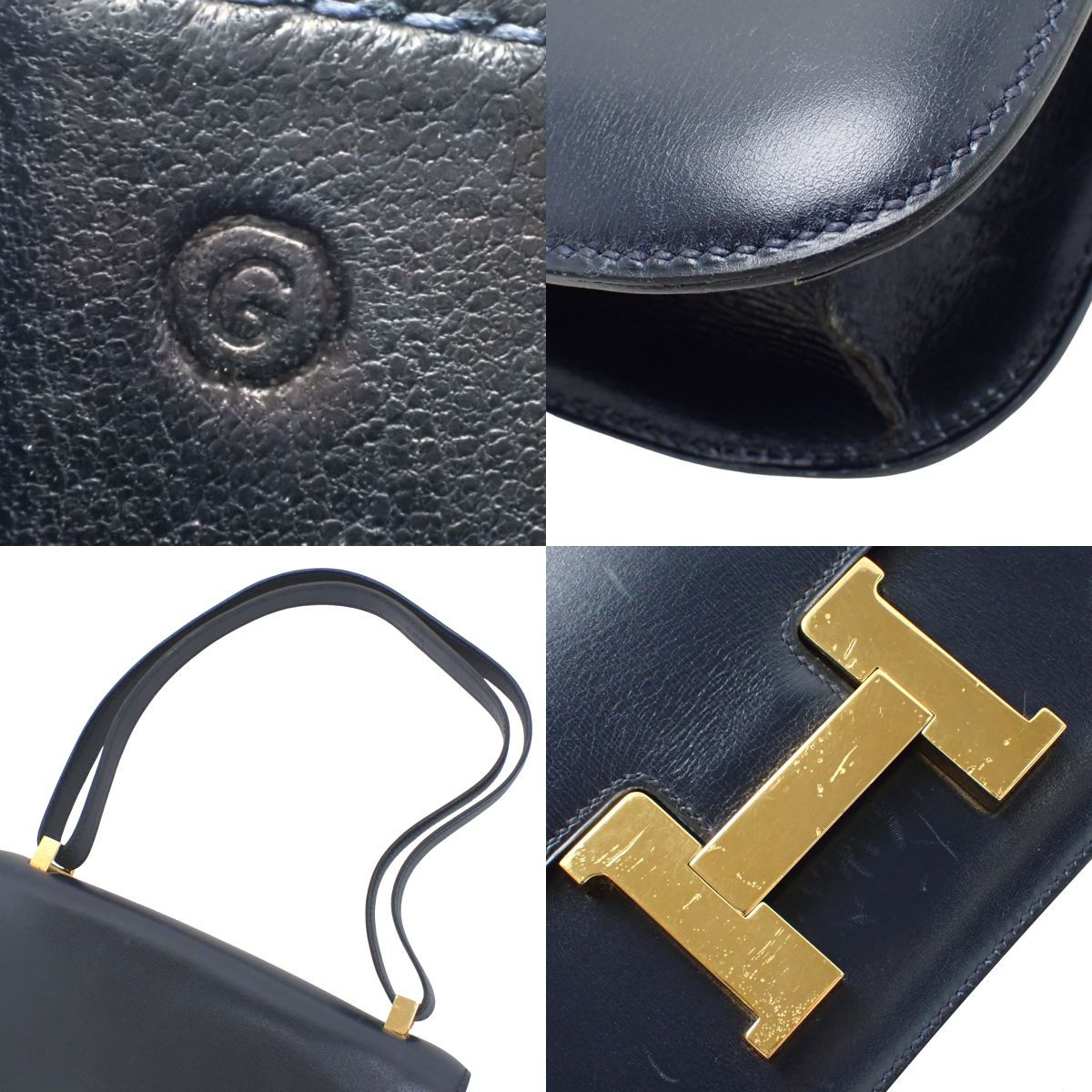 コンスタンス23 ボックスカーフ ブルーネイビー ゴールド金具 ○G刻印