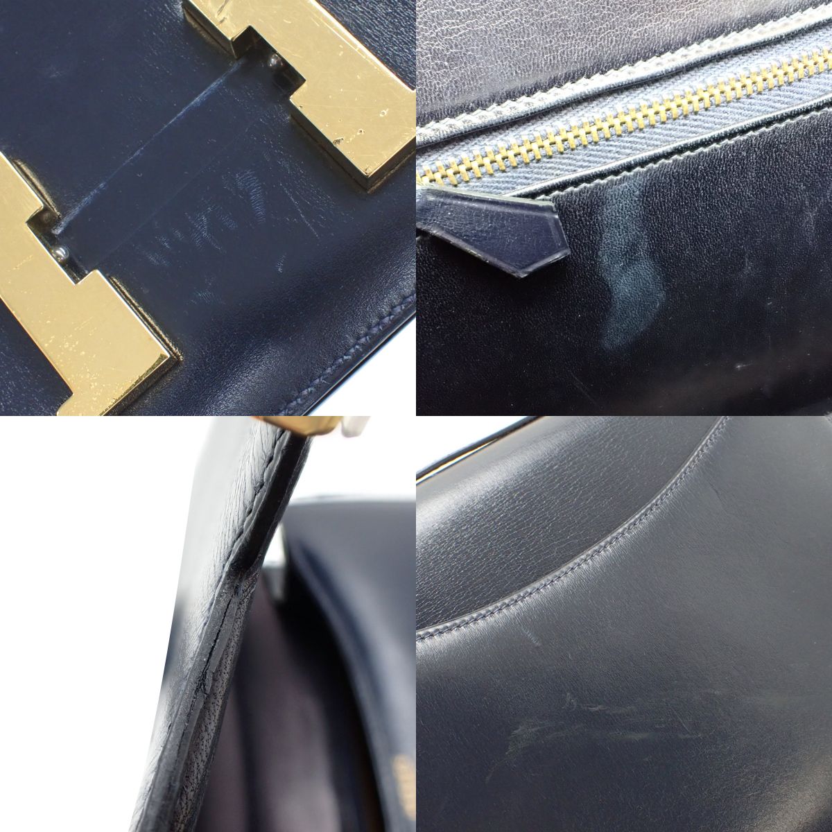 コンスタンス23 ボックスカーフ ブルーネイビー ゴールド金具 ○G刻印