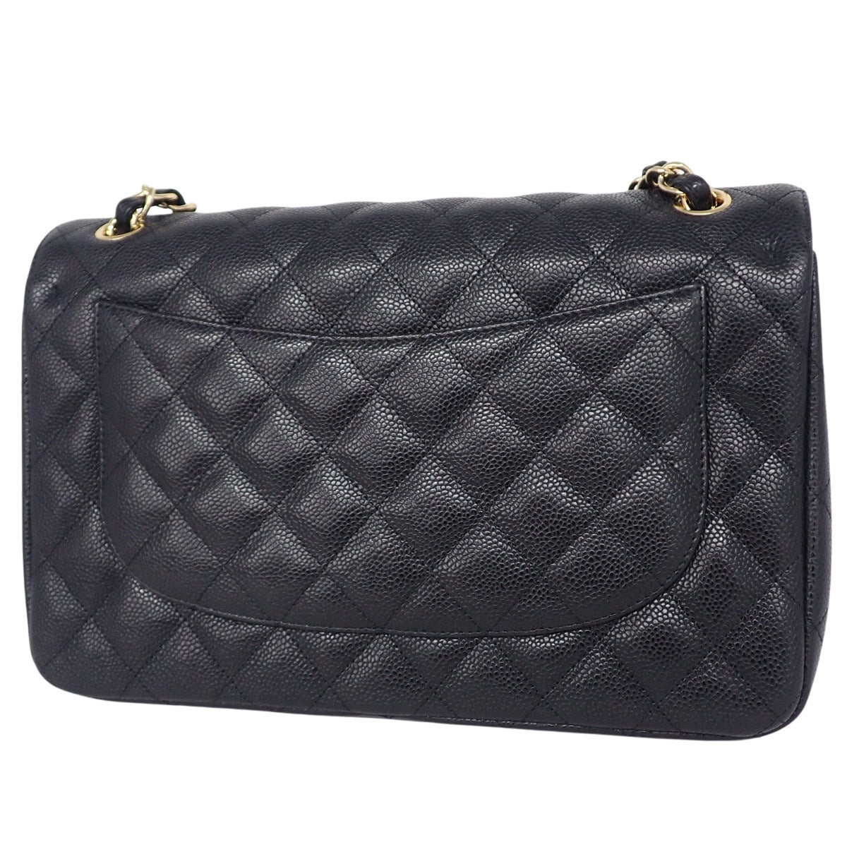 マトラッセ ココマーク Wフラップチェーンショルダーバッグ キャビアスキン ブラック