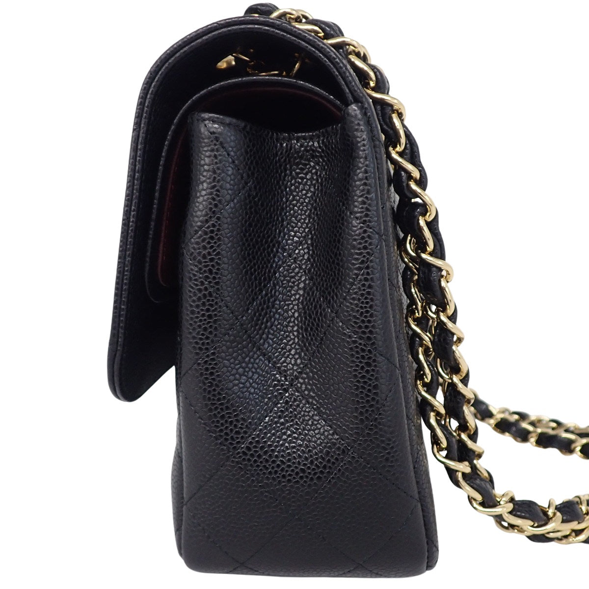 Matelasse Coco标志双层翻盖链条单肩包,鱼子酱纹皮革,黑色