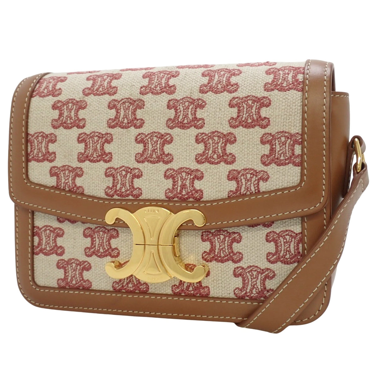 Teen Triomphe Bag in Calfskin and Triomphe Canvas in Brown, Beige, and Red