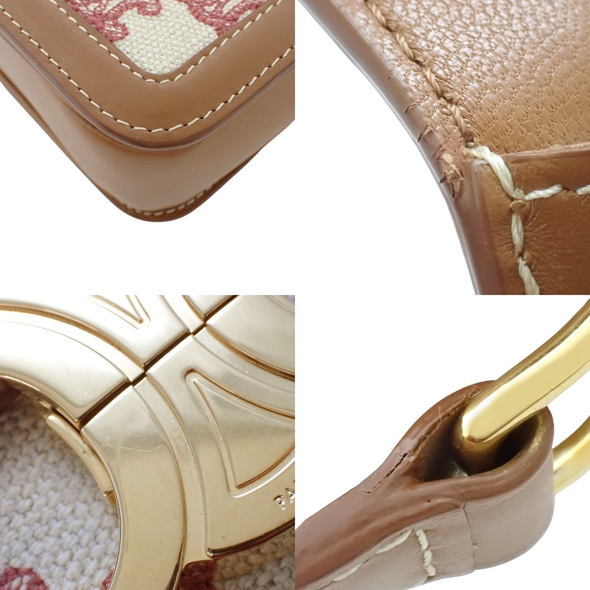 ティーン トリオンフバッグ カーフ トリオンフキャンバス ブラウン ベージュ レッド