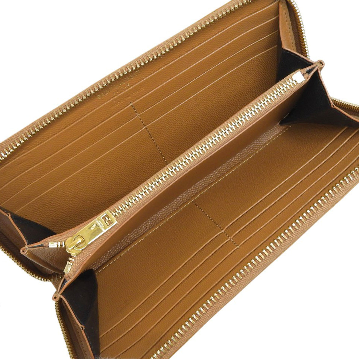 Monogram Saint Laurent Full Zip Wallet Leather Camel 358094