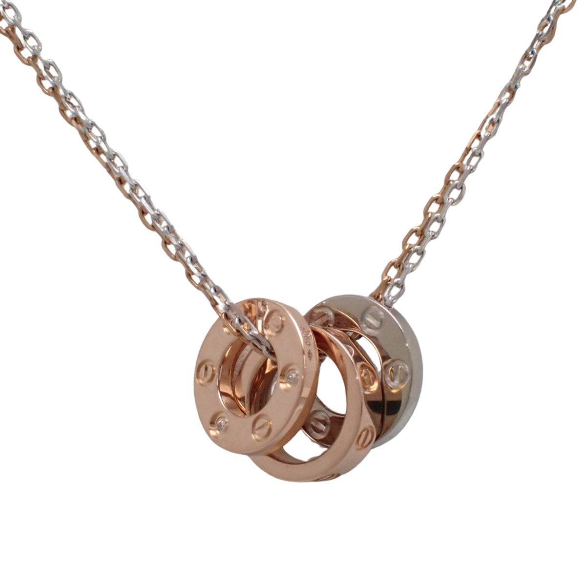 Love Necklace with 6 Diamonds K18PG/WG 8.6g Three Hoops