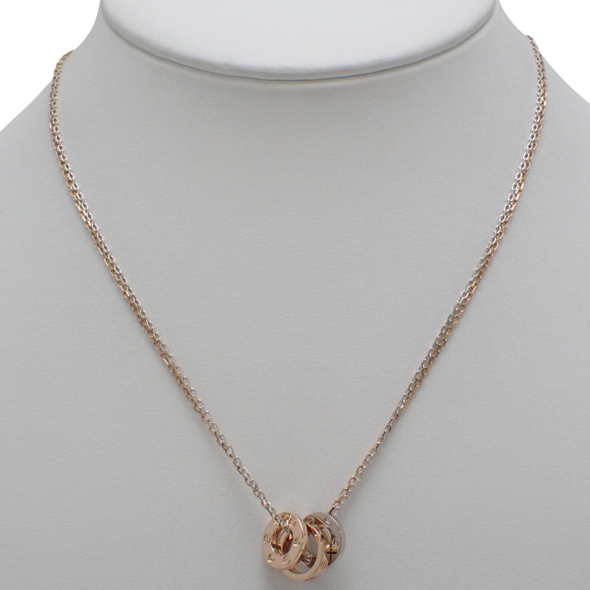 Love Necklace with 6 Diamonds K18PG/WG 8.6g Three Hoops