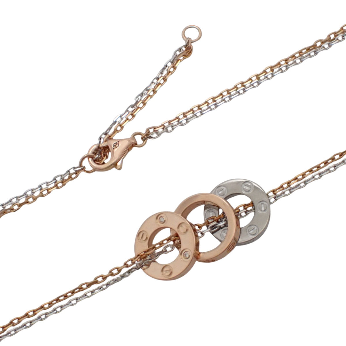 Love Necklace with 6 Diamonds K18PG/WG 8.6g Three Hoops