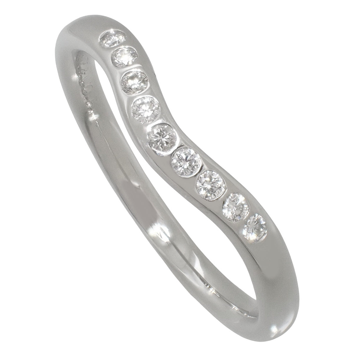 Curved band ring with diamonds in platinum Pt950, 3.0g