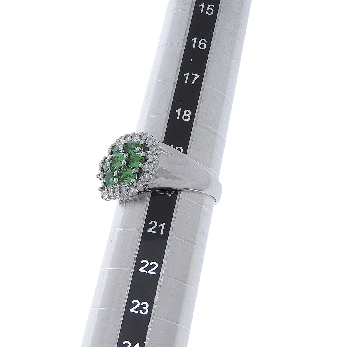 Grossular Garnet Diamond Ring GG1.61/D0.48 K18WG Size 19 (US 9) 7.2g