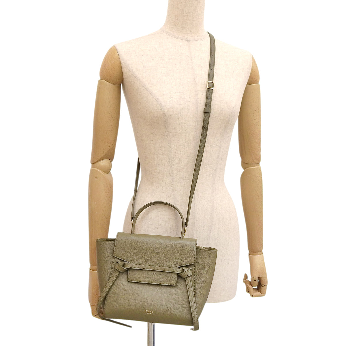 Nano belt bag in grained calfskin leather in khaki