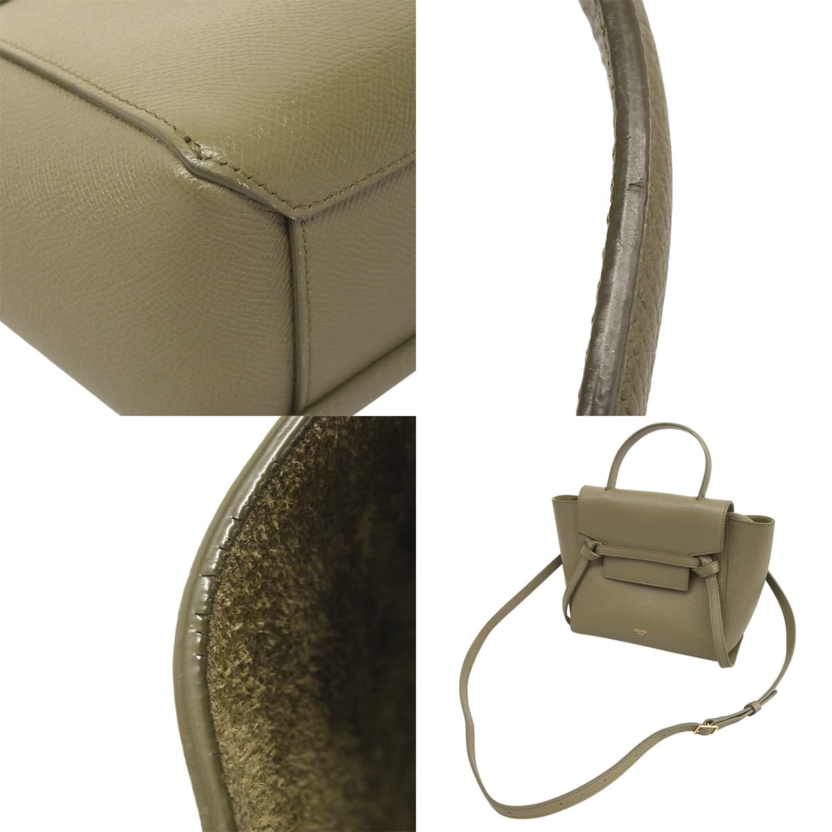 Nano belt bag in grained calfskin leather in khaki