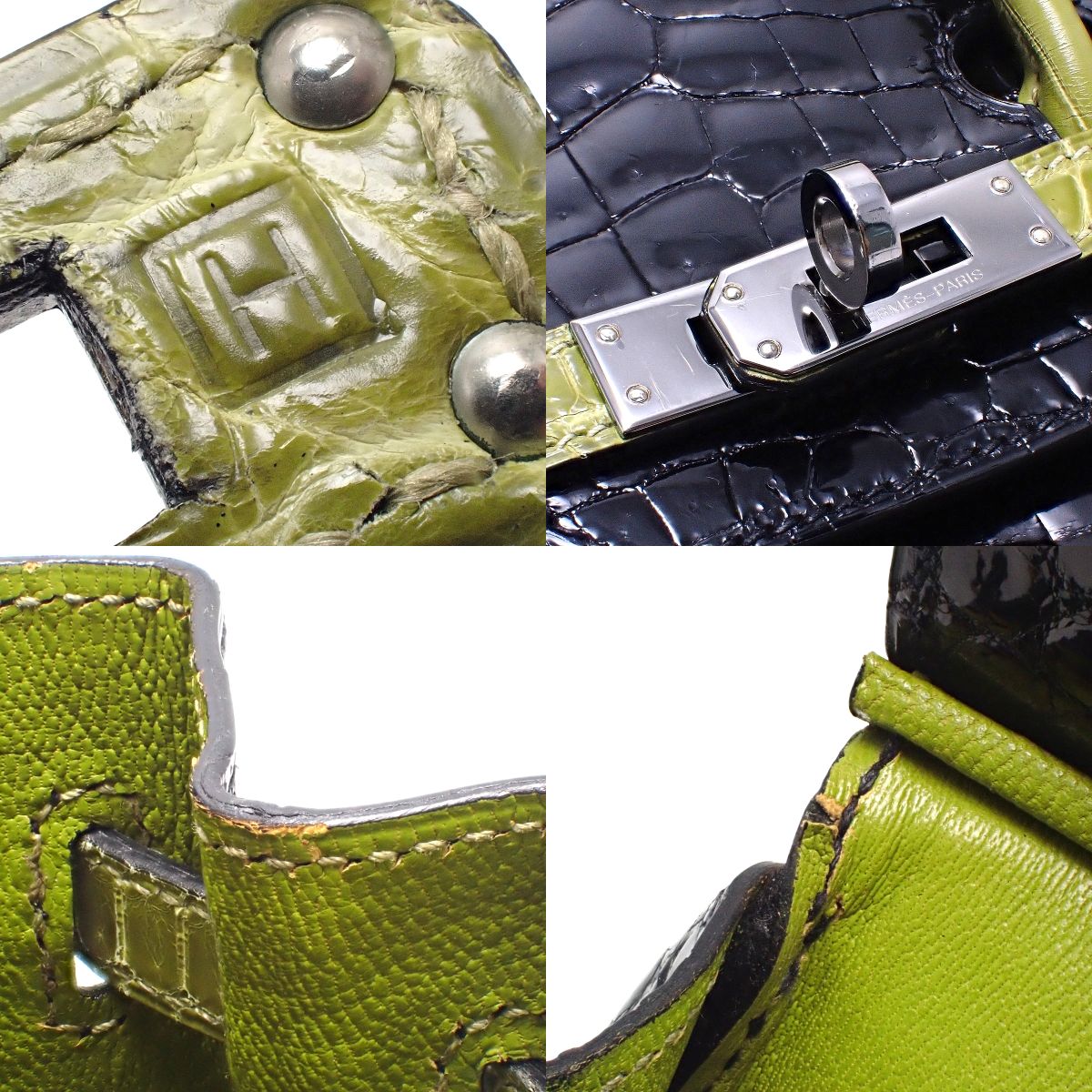 バーキン25 ニロティカス クロコダイル パラジウム金具 ブラック シャルトリューズ □H刻印