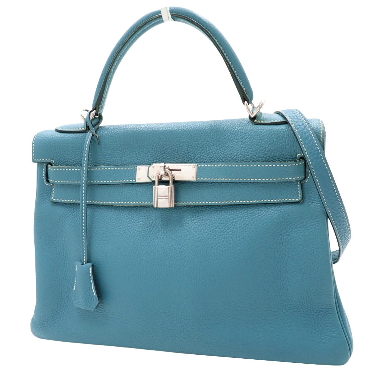 Kelly 32 (inner stitching) Taurillon Clemence leather, palladium hardware, blue jean, L stamp