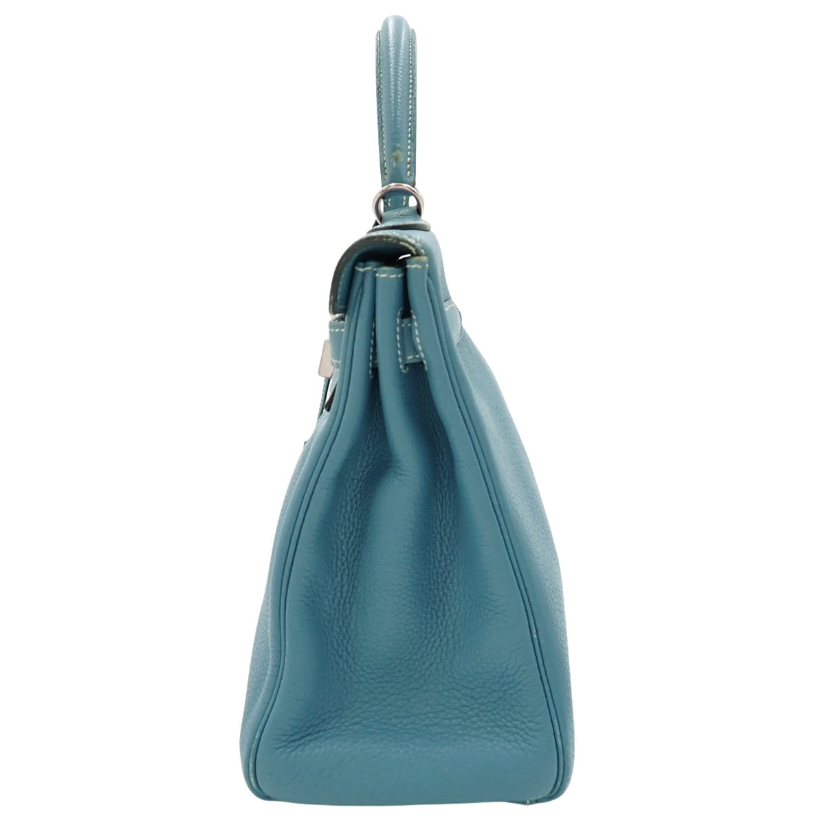 Kelly 32 (inner stitching) Taurillon Clemence leather, palladium hardware, blue jean, L stamp