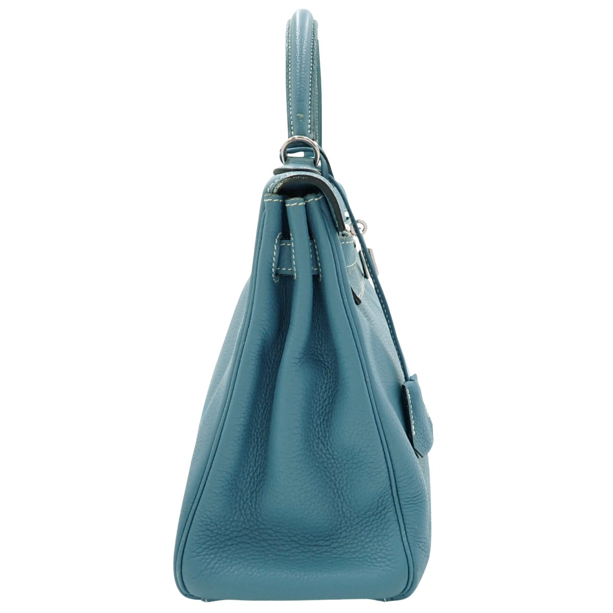 Kelly 32 (inner stitching) Taurillon Clemence leather, palladium hardware, blue jean, L stamp
