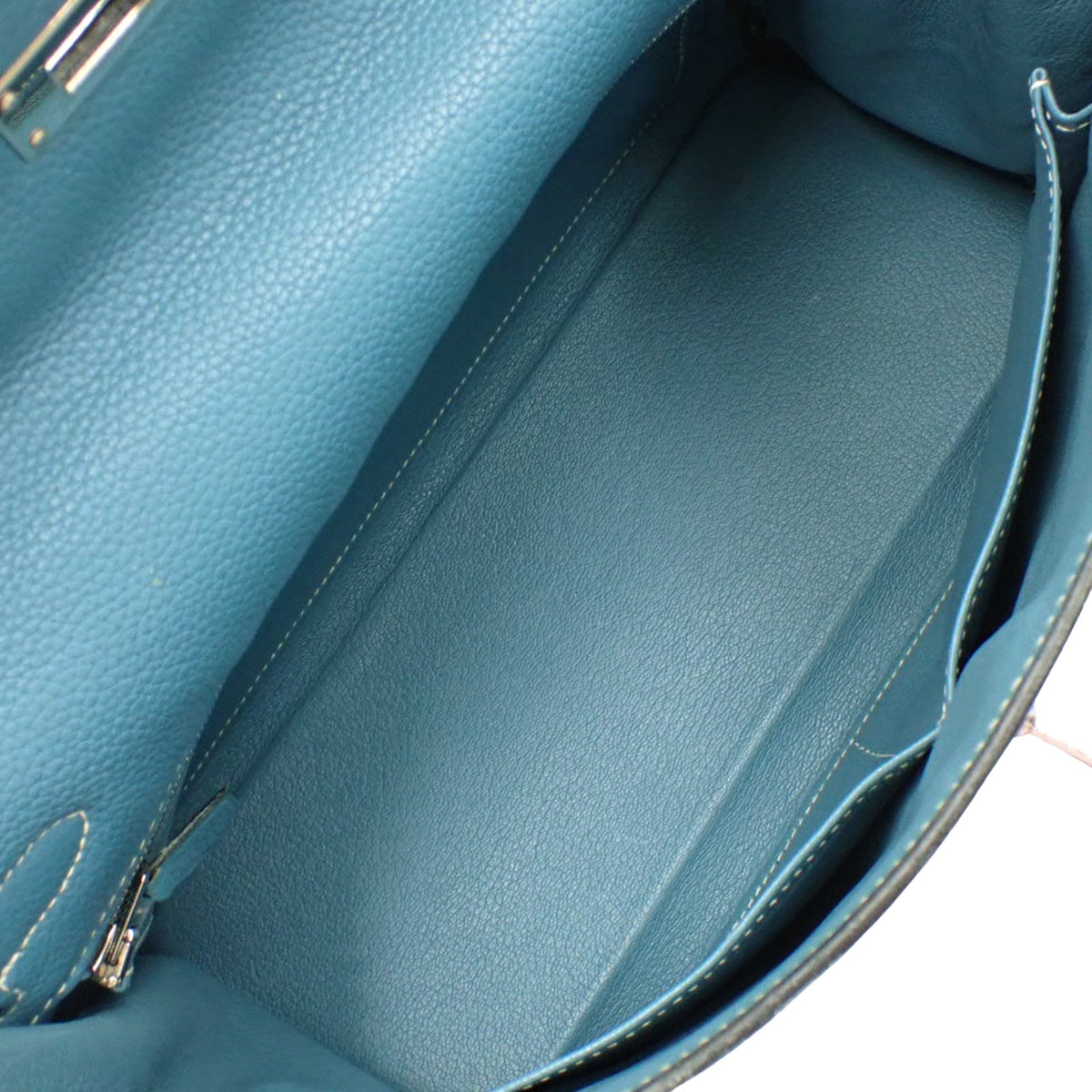 Kelly 32 (inner stitching) Taurillon Clemence leather, palladium hardware, blue jean, L stamp