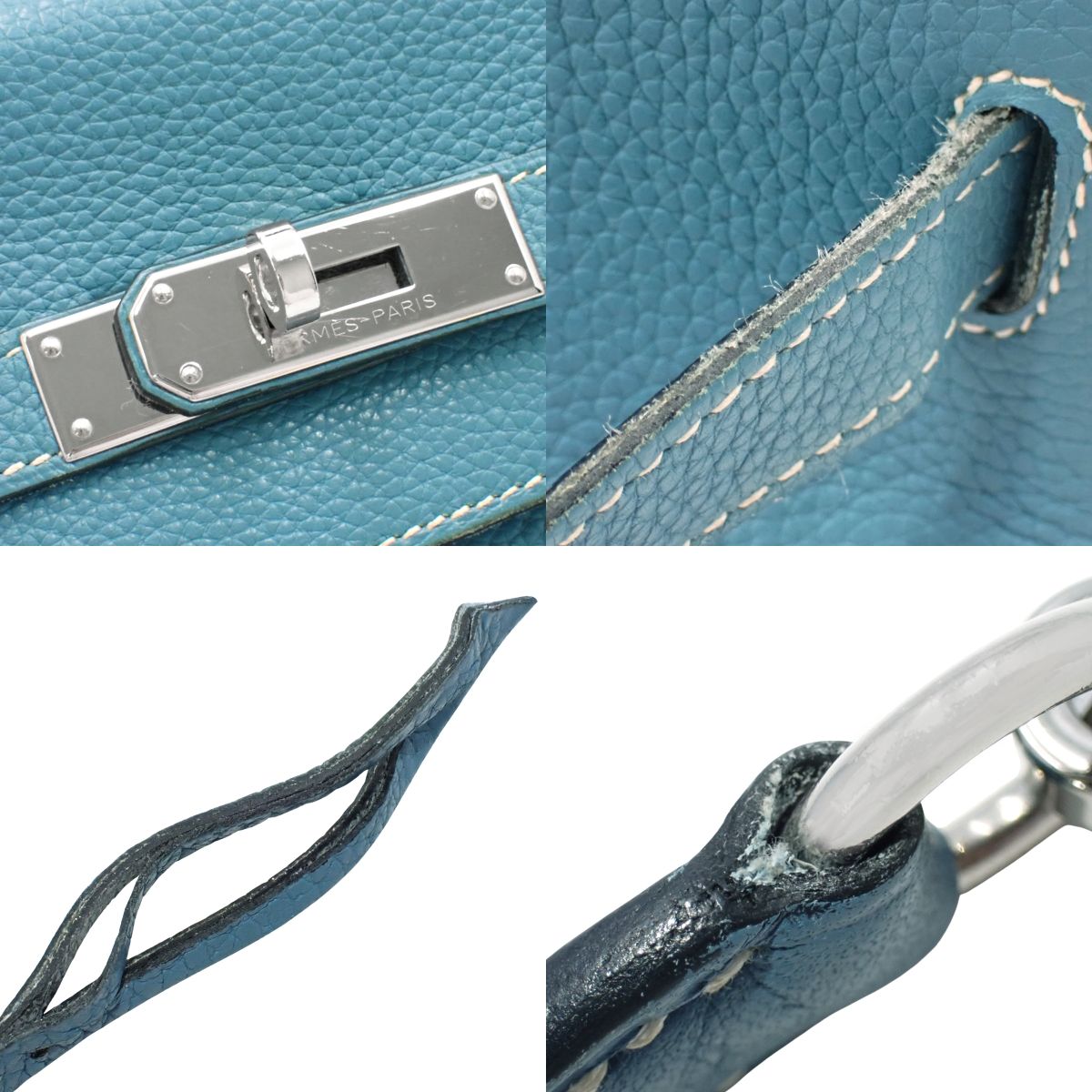 Kelly 32 (inner stitching) Taurillon Clemence leather, palladium hardware, blue jean, L stamp