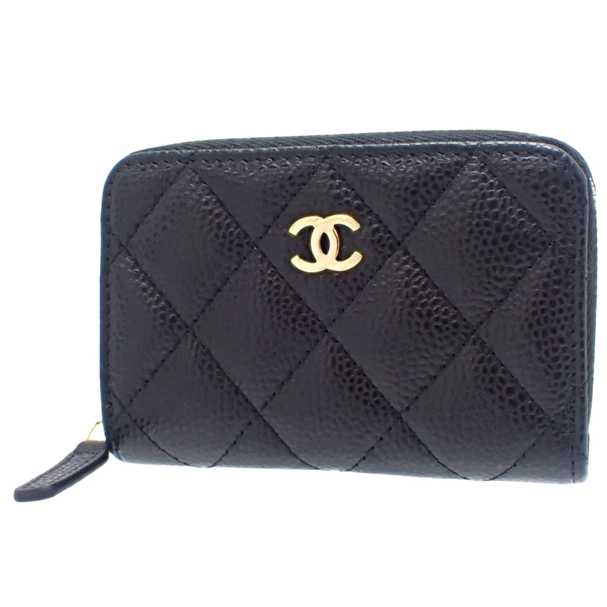 Matelassé Classic Zip Coin Purse in Black Caviar