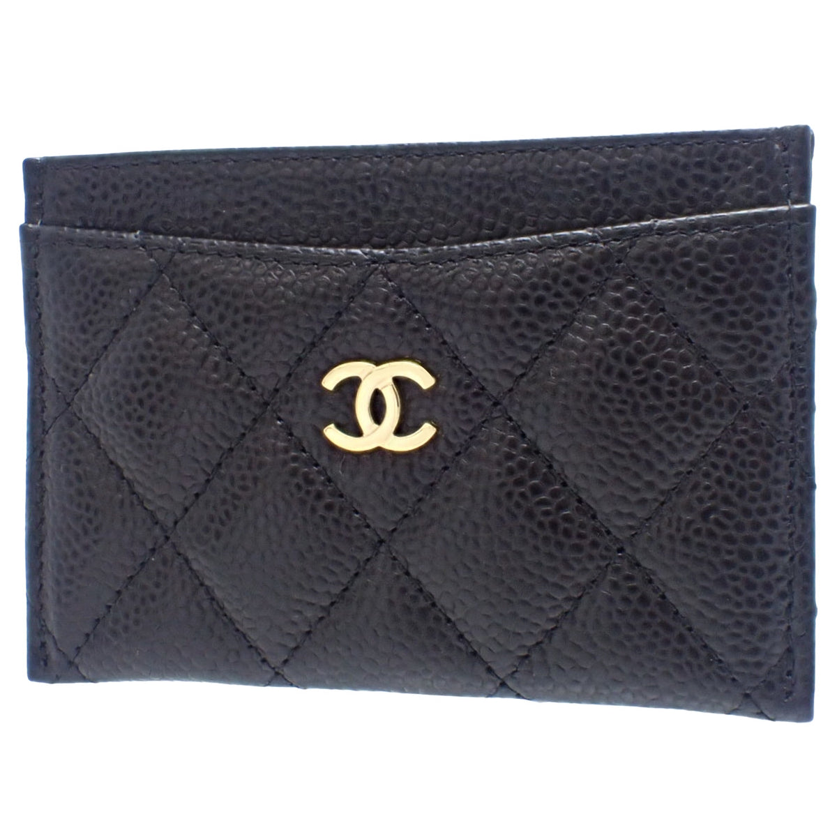 Matelasse Coco Mark Classic Card Case in Caviar Leather, Black, AP0213