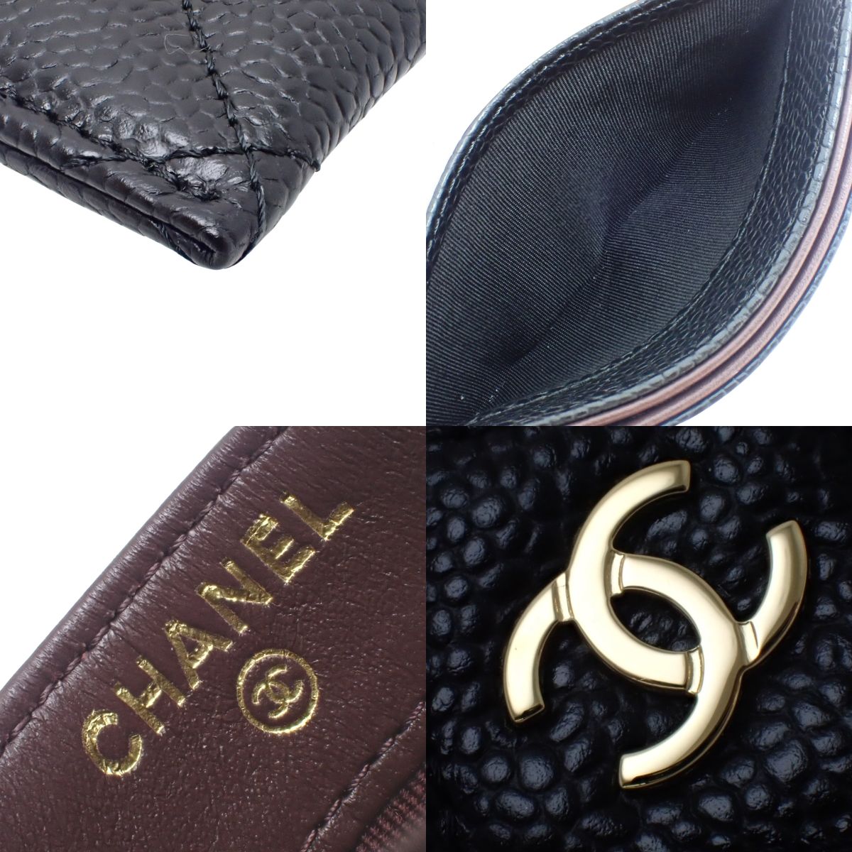 Matelasse Coco Mark Classic Card Case in Caviar Leather, Black, AP0213