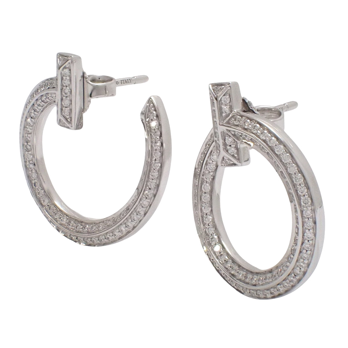 T ワン オープン フープ ピアス ダイヤモンド D0.24/0.24 ホワイトゴールド K18WG 8.3g