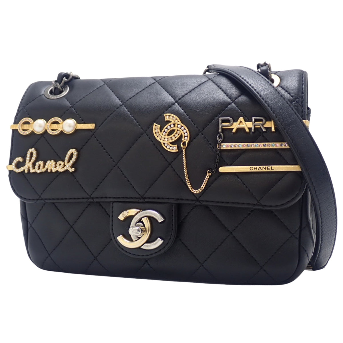 マトラッセ ココマーク チェーンショルダーバッグ ラムスキン ブラック