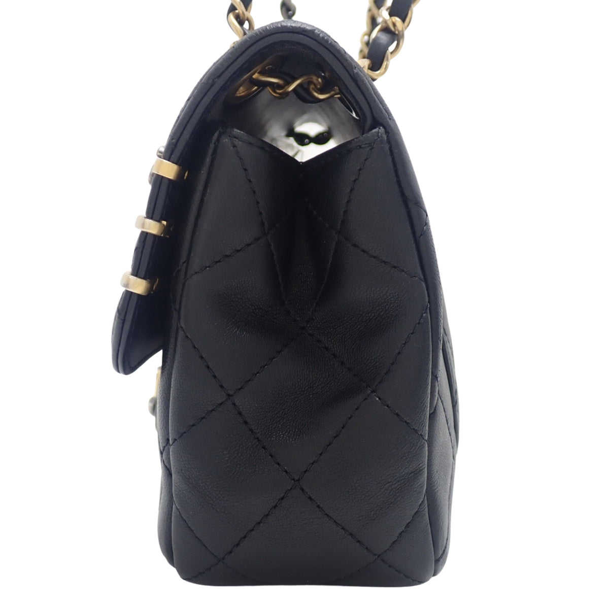 Matelasse Coco Mark Chain Shoulder Bag, Lambskin, Black