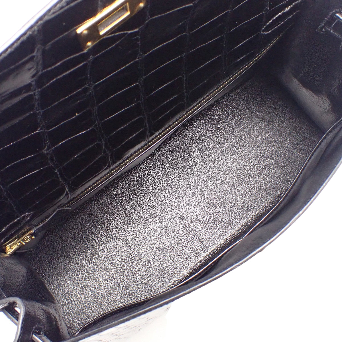 ケリー32 (外縫い) ポロサス クロコダイル ブラック ゴールド金具 〇Y刻印