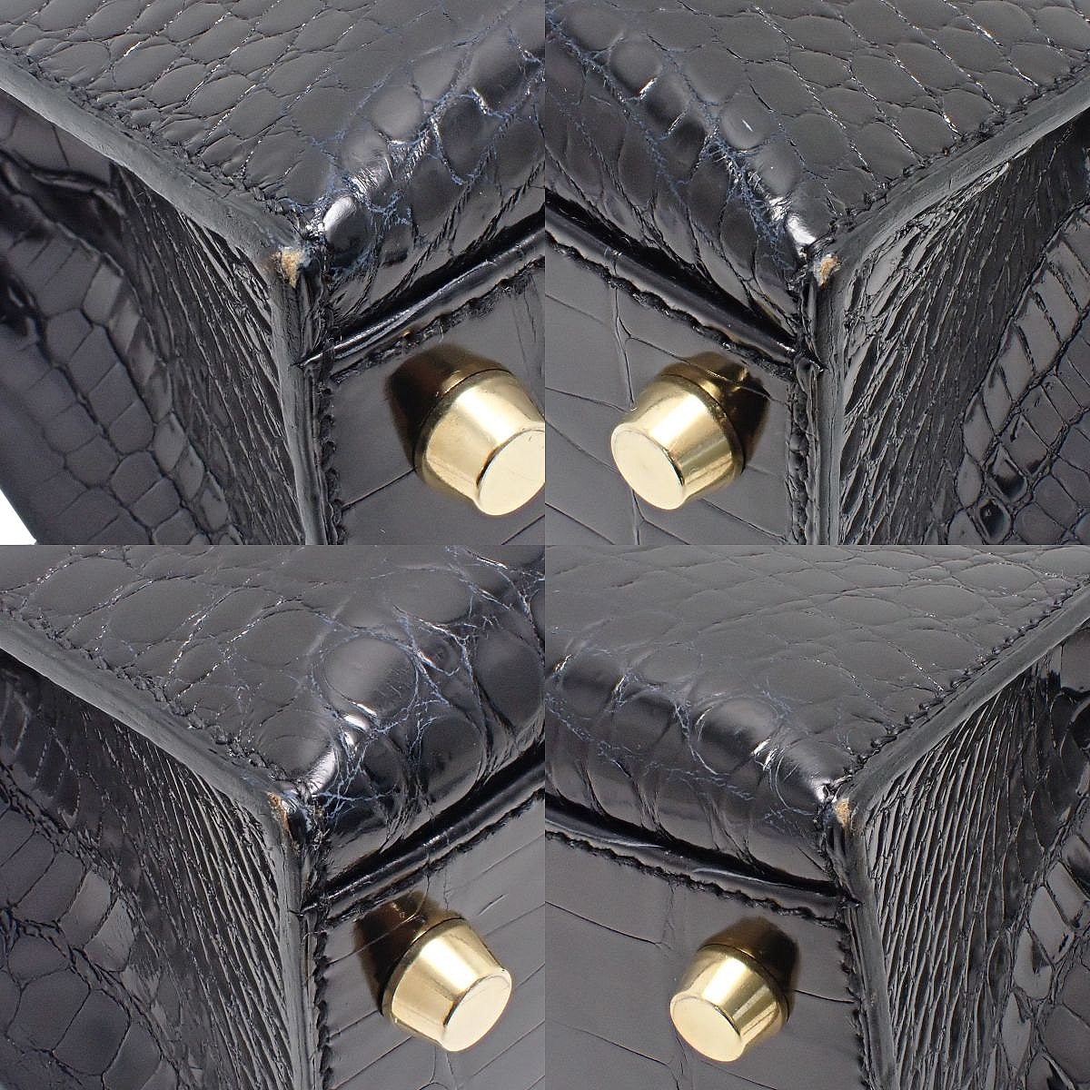 ケリー32 (外縫い) ポロサス クロコダイル ブラック ゴールド金具 〇Y刻印