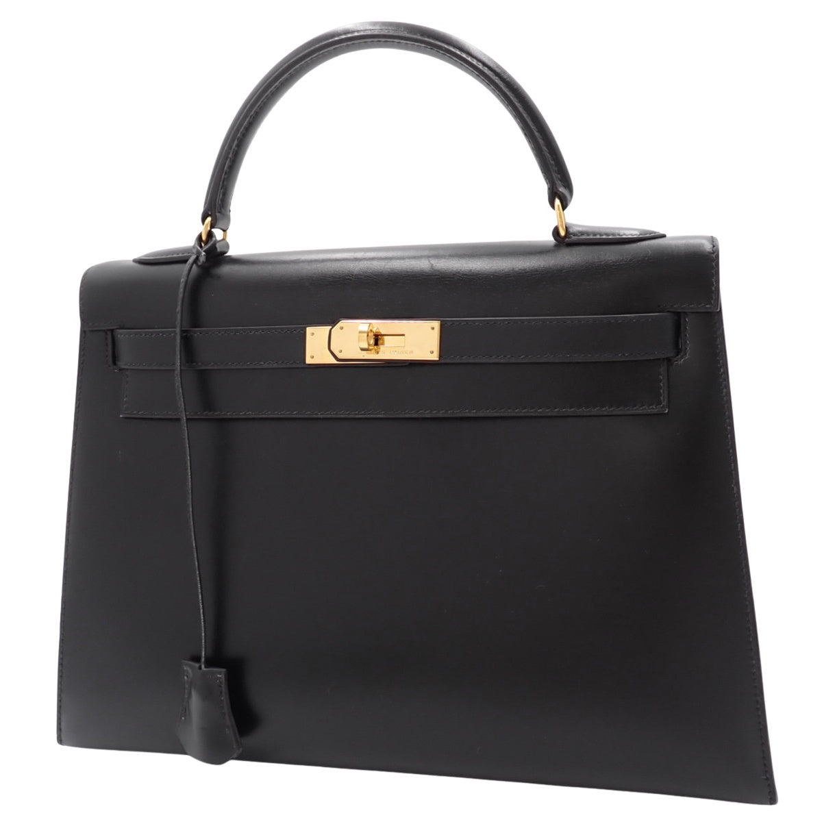 ケリー32 (外縫い) ボックスカーフ ブラック ゴールド金具 〇X刻印