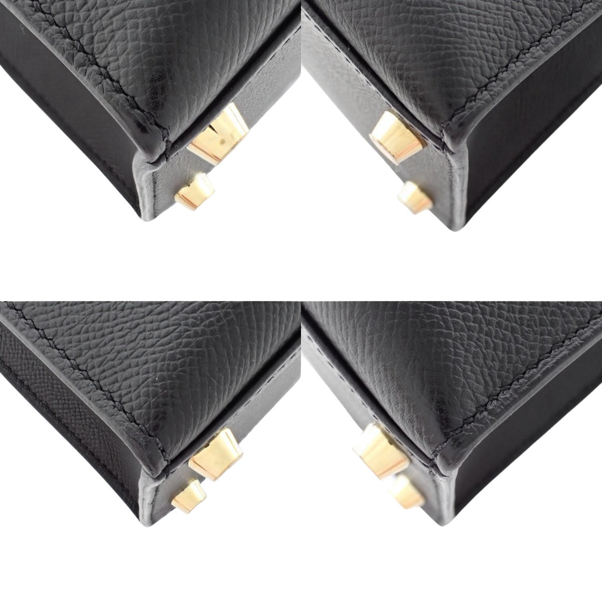 Kelly 28 (Outside Stitching) Veau Epsom Leather Black Gold Hardware A Stamp