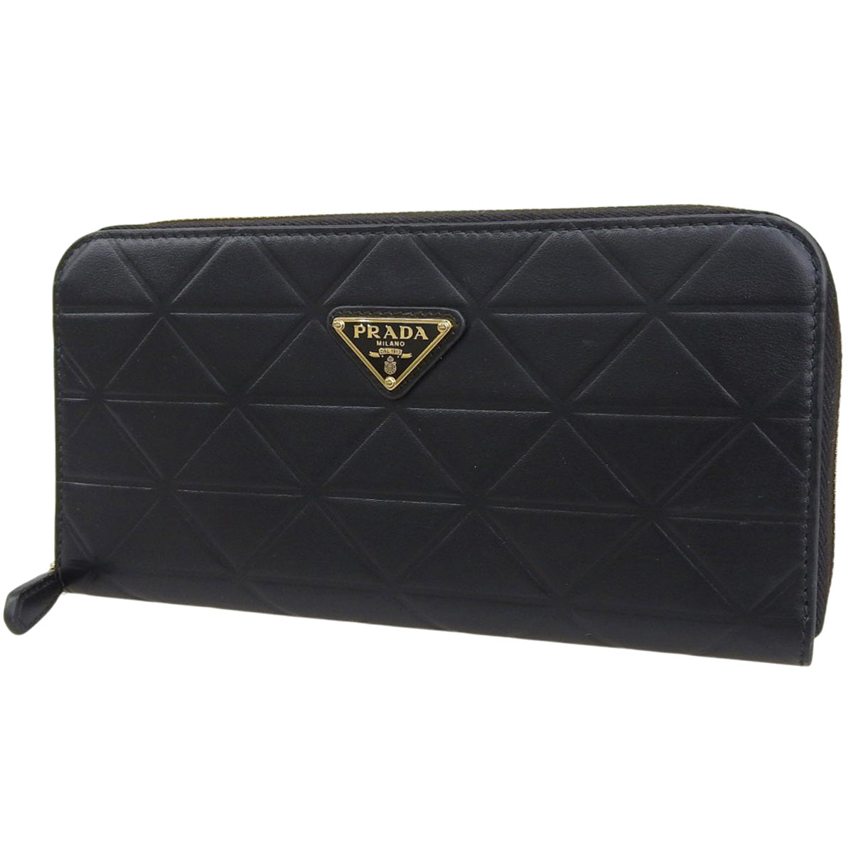 Triangle Logo Long Wallet, Leather, Black, 1ML506