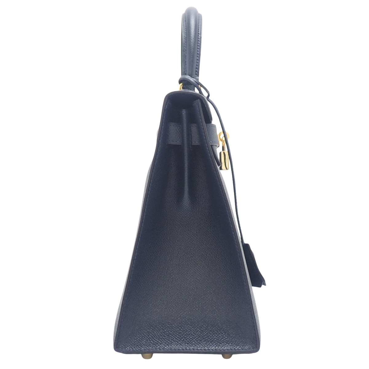 Kelly 28 (External Stitching) Kushvel Blue Indigo with Gold Hardware and X Stamp