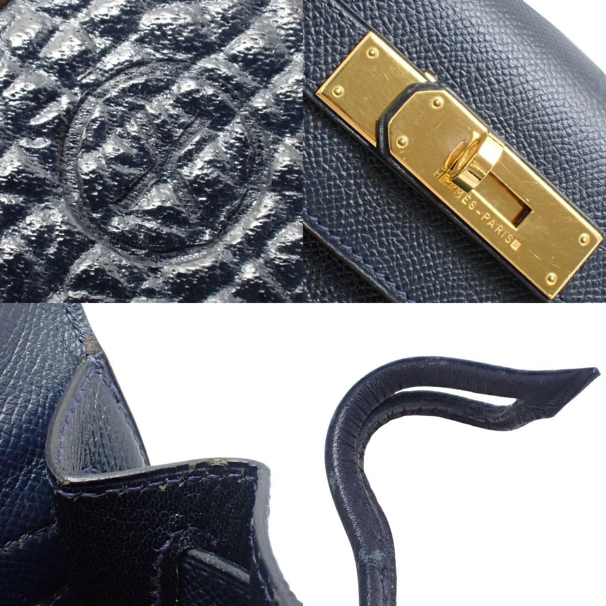 Kelly 28 (External Stitching) Kushvel Blue Indigo with Gold Hardware and X Stamp