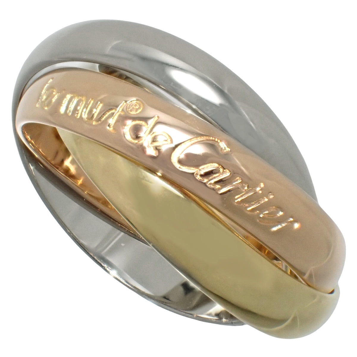 les must de Cartier 三色金戒指 18K黄金 玫瑰金 白金 49号 7.0克