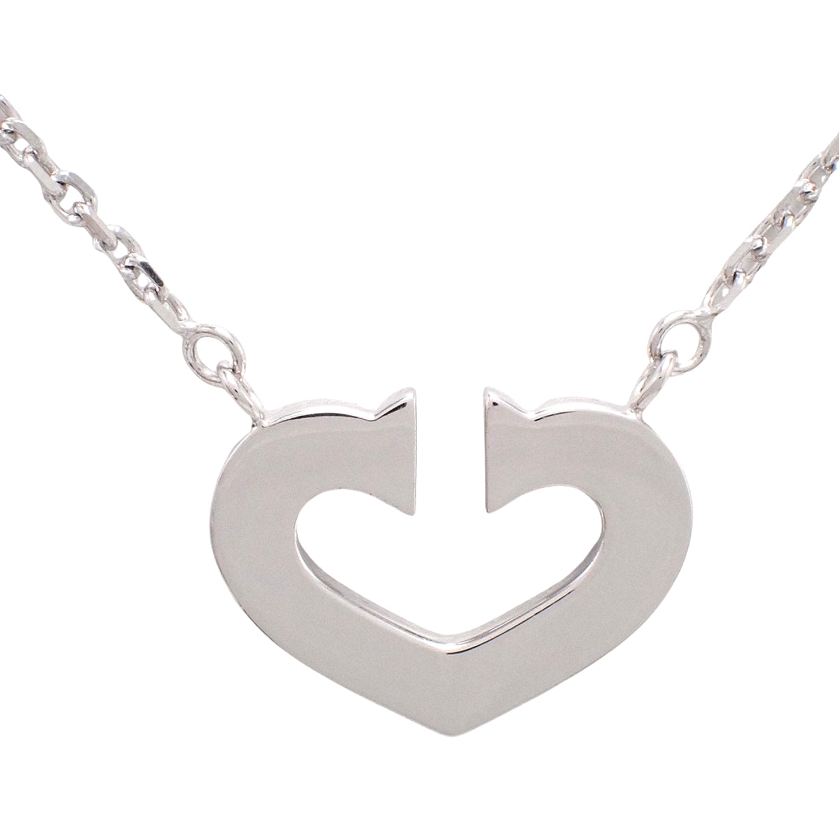 Cハート ネックレス ホワイトゴールド K18WG 7.2g