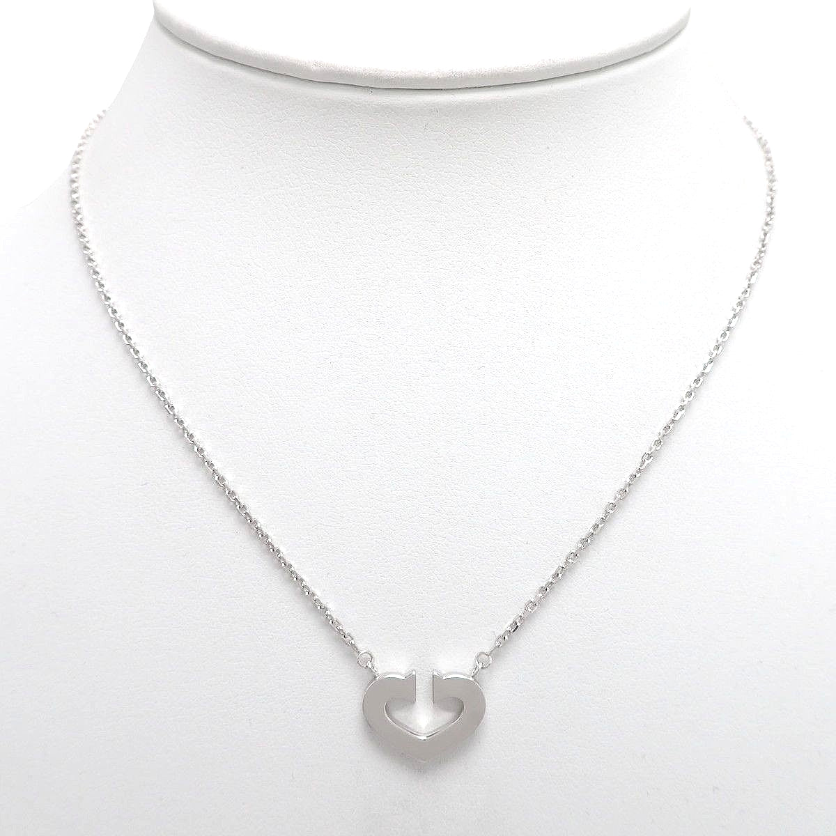 Cハート ネックレス ホワイトゴールド K18WG 7.2g