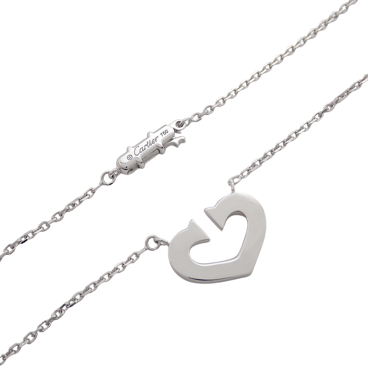 Cハート ネックレス ホワイトゴールド K18WG 7.2g