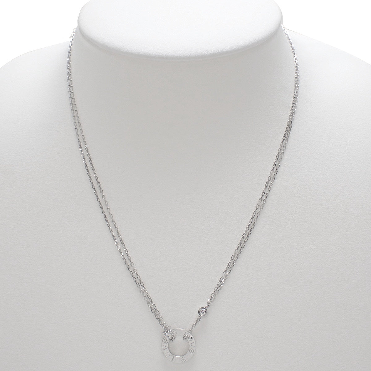 LOVE Necklace, 2 Diamonds, White Gold K18WG, 6.4g