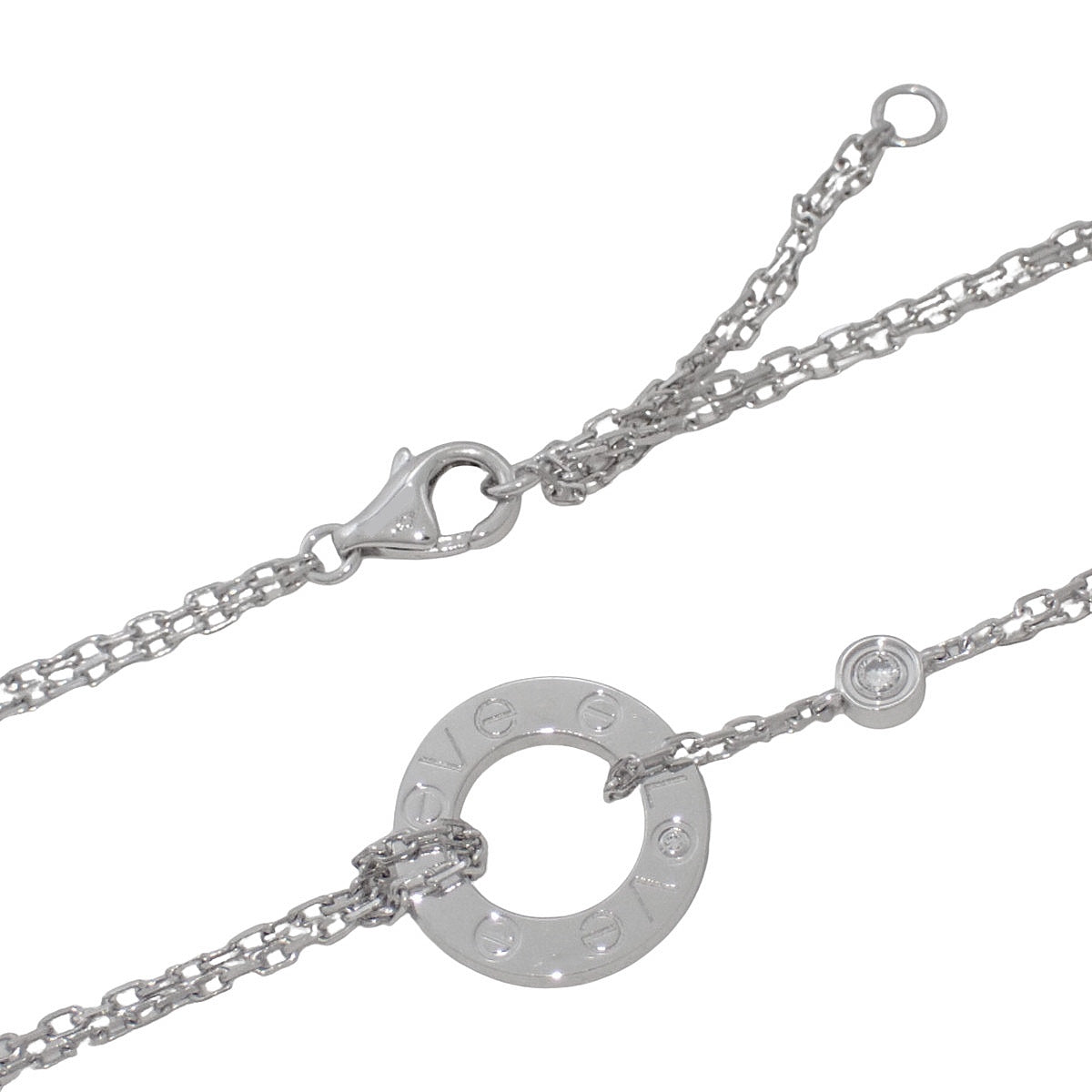 LOVE Necklace, 2 Diamonds, White Gold K18WG, 6.4g