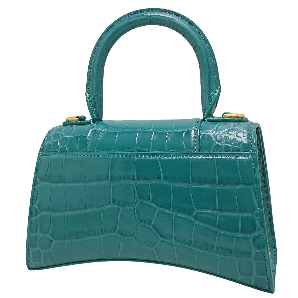 Hourglass Handbag XS in Crocodile-Embossed Turquoise Blue