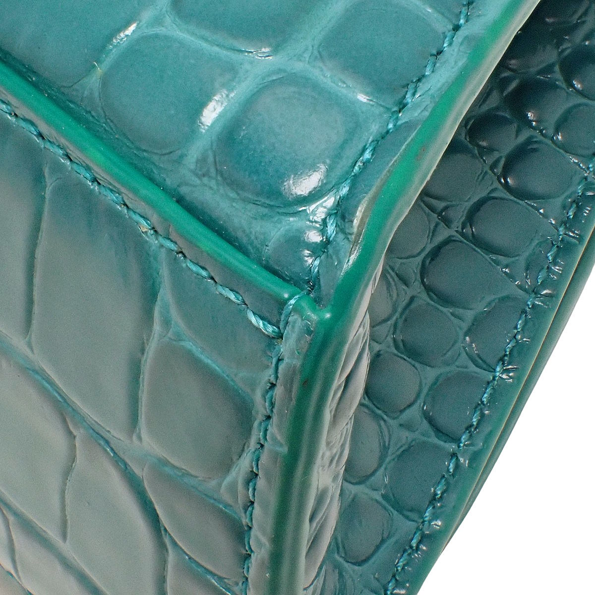 Hourglass Handbag XS in Crocodile-Embossed Turquoise Blue