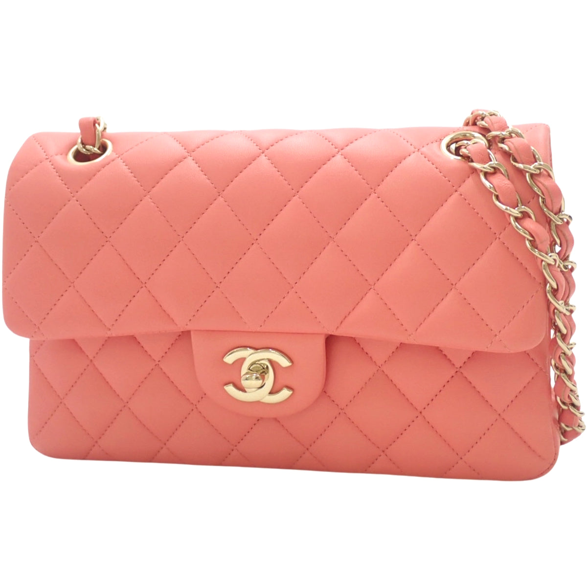 Matelassé Coco Mark Double Flap Shoulder Bag, Lambskin, Salmon Pink