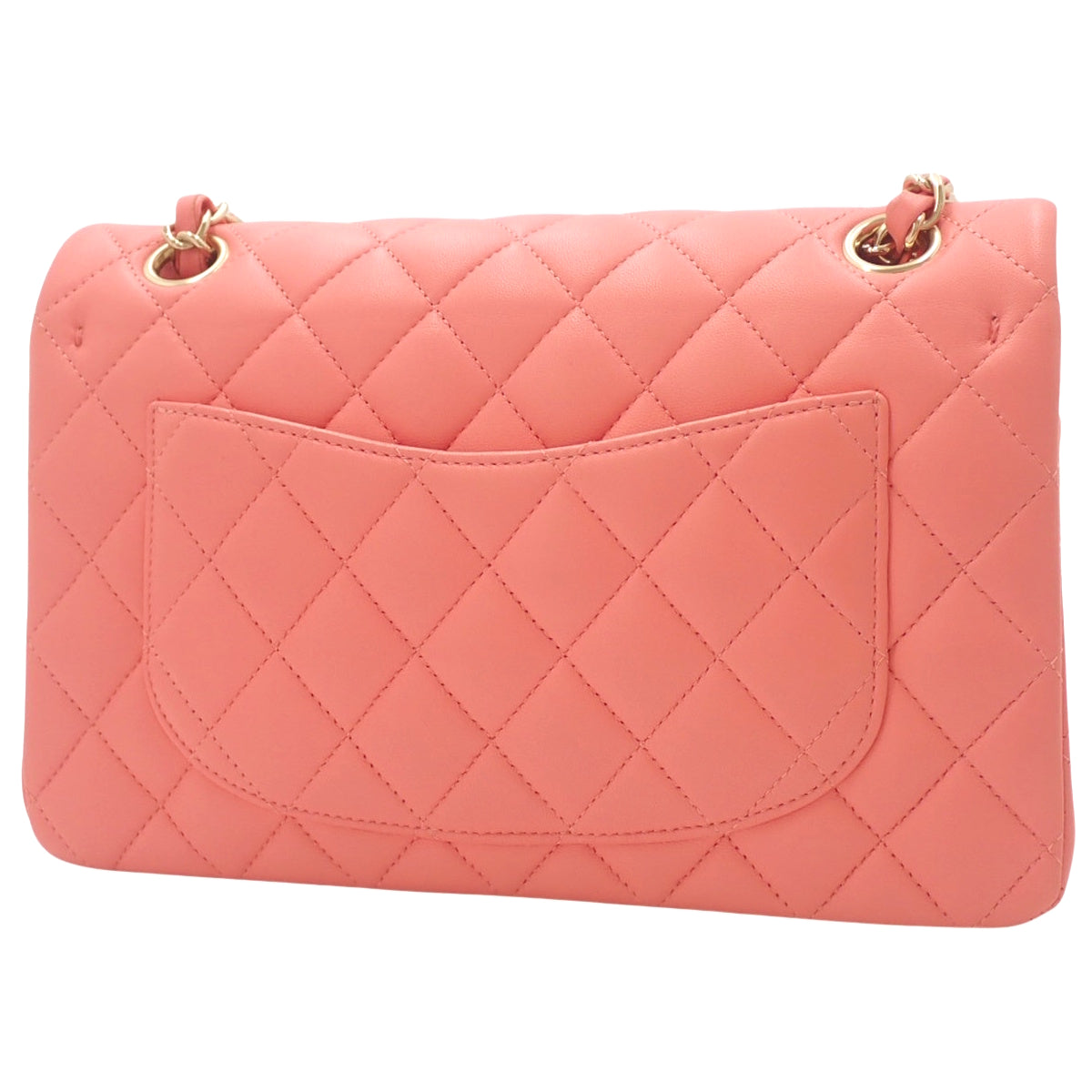 Matelassé Coco Mark Double Flap Shoulder Bag, Lambskin, Salmon Pink