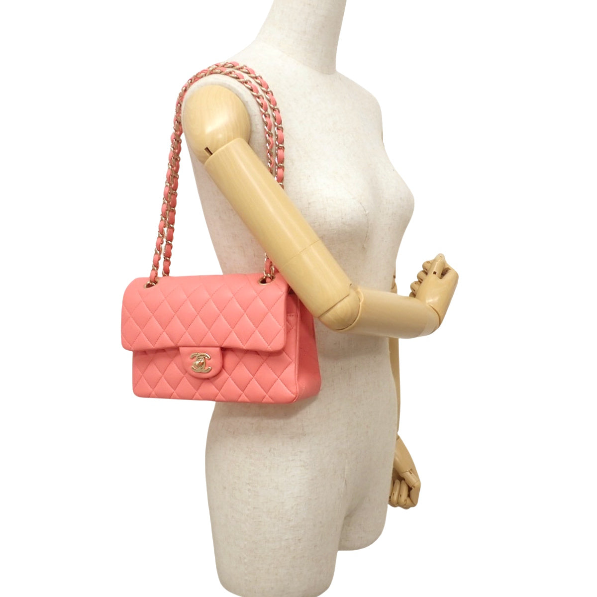 Matelassé Coco Mark Double Flap Shoulder Bag, Lambskin, Salmon Pink