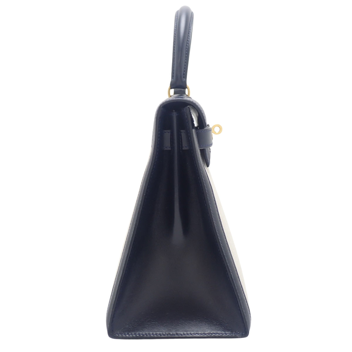 Kelly 28 Toile H Box Calf Leather, Blue Indigo, Gold Hardware, 〇V Stamp