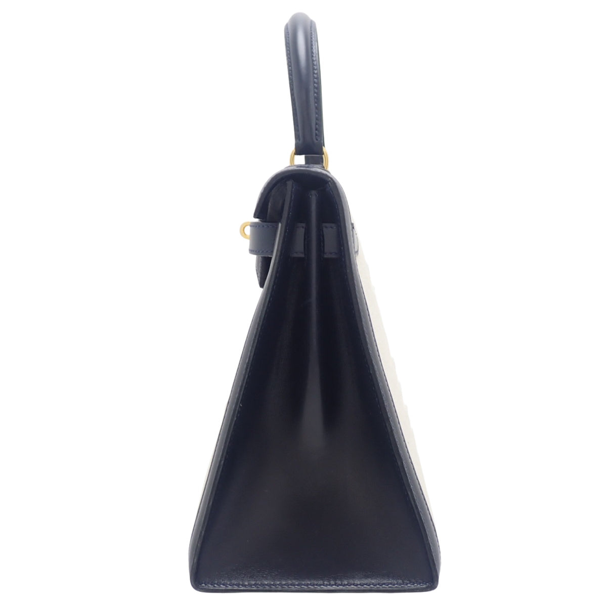 Kelly 28 Toile H Box Calf Leather, Blue Indigo, Gold Hardware, 〇V Stamp